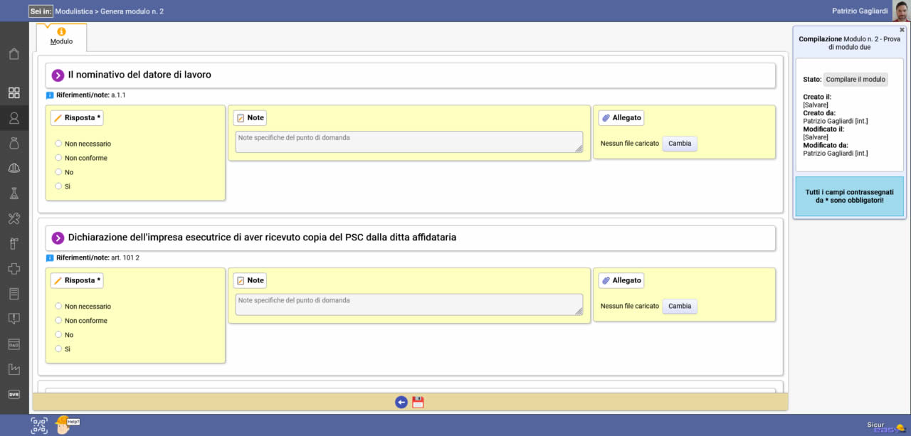 Il flusso di produzione del DUVRI Moduli personalizzati in Sicureasy