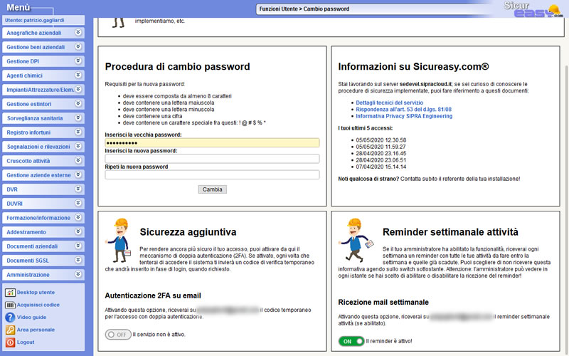 Area utente SGSL Sicureasy.com