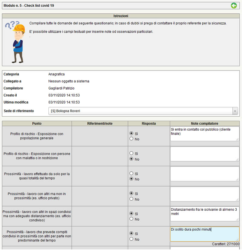 Checklist Sicureasy Covid a compilazione guidata