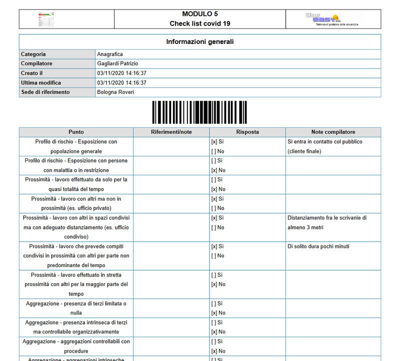 Modulo Sicureasy Covid stampato in PDF